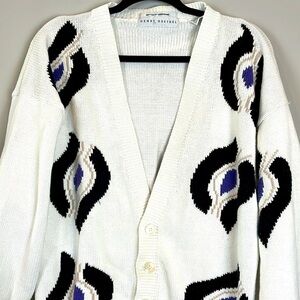 Vintage 90s Henry Grethel Men's Sweater Cardigan Size Medium White Purple Black
